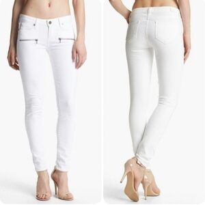PAIGE Indio Zip Skinny Jeans White Mid Rise Silver Zip Detail